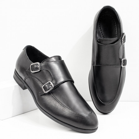 Pantofi eleganti barbati negri cu catarame din Piele naturala MOD08462, 4, modlet.ro