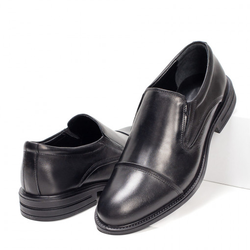 Incaltaminte barbati, Pantofi eleganti din Piele naturala barbati negri cu insertii de material elastic ZEF07054 - zeforia.ro