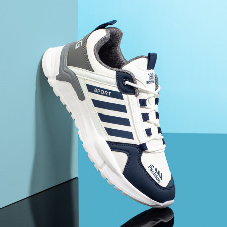 REDUCERI INCALTAMINTE, Pantofi sport albi cu albastru si gri barbati MOD10019, modlet.ro