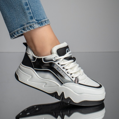 REDUCERI INCALTAMINTE, Pantofi sport albi cu negru dama MOD11665, modlet.ro