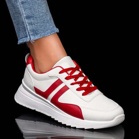 Pantofi sport albi cu rosu si talpa groasa ZEF05871