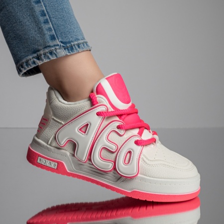 REDUCERI INCALTAMINTE, Pantofi sport dama albi cu roz MOD11666, modlet.ro