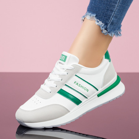Pantofi sport dama albi cu verde si siret MDL07880