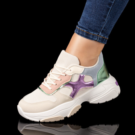 REDUCERI INCALTAMINTE, Pantofi sport dama bej cu mov si albastru MOD10122, modlet.ro