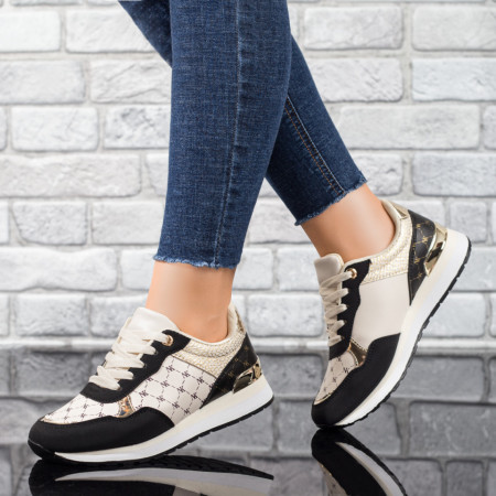 Plateste Jumatate!, Pantofi sport dama bej cu negru MOD10428, modlet.ro