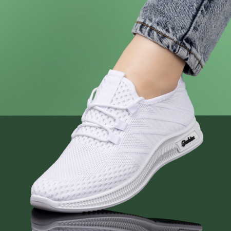 Oferta zilei, Pantofi sport dama cu siret albi MOD08061, modlet.ro