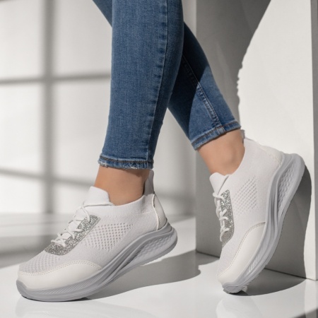 Adidasi dama, Pantofi sport dama cu siret albi MOD13398, modlet.ro