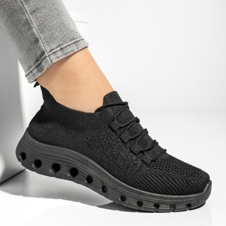 Pantofi sport dama cu siret din material textil negri EMA11, 4, modlet.ro