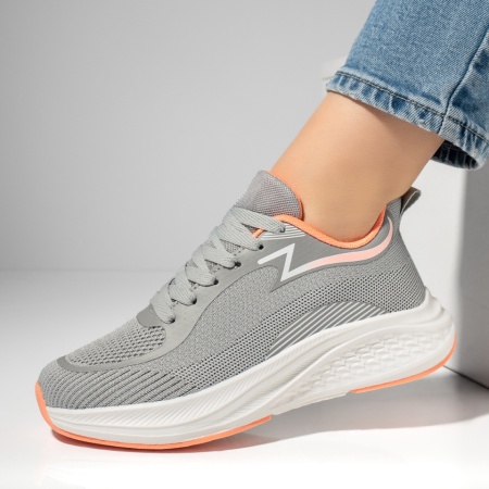 Adidasi dama, Pantofi sport dama cu siret gri cu roz MOD13045, modlet.ro