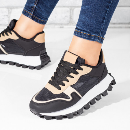 Plateste Jumatate!, Pantofi sport dama cu siret negri cu bej MOD10128, modlet.ro