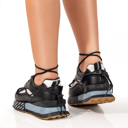 Pantofi sport dama cu siret si talpa groasa negri cu albastru MOD09912, 4, modlet.ro