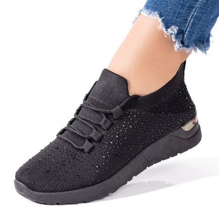 Reduceri incaltaminte dama, Pantofi sport dama cu strasuri negri ZEF08523, zeforia.ro