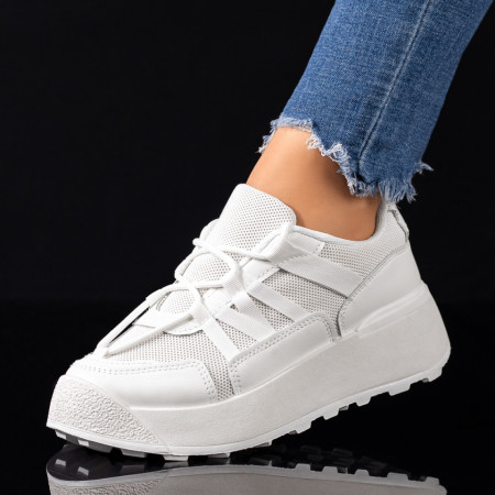 Adidasi dama, Pantofi sport dama cu talpa groasa albe MOD09195, modlet.ro