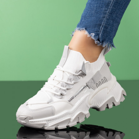 Adidasi dama, Pantofi sport dama cu talpa groasa albi cu gri MOD09199, modlet.ro