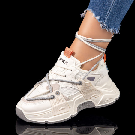 REDUCERI INCALTAMINTE, Pantofi sport dama cu talpa groasa albi cu gri MOD10436, modlet.ro