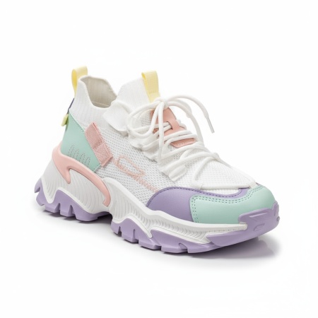 Pantofi sport dama cu talpa groasa albi cu mov MOD09199, 5, modlet.ro