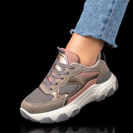 REDUCERI INCALTAMINTE, Pantofi sport dama cu talpa groasa gri cu roz MOD09905, modlet.ro