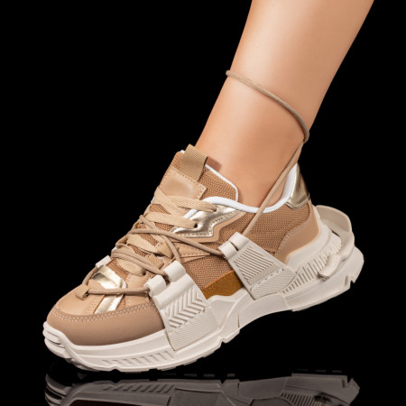 REDUCERI INCALTAMINTE, Pantofi sport dama cu talpa groasa khaki cu bej MOD09410, modlet.ro