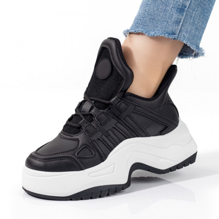 Plateste Jumatate!, Pantofi sport dama cu talpa groasa negri MOD09845, modlet.ro