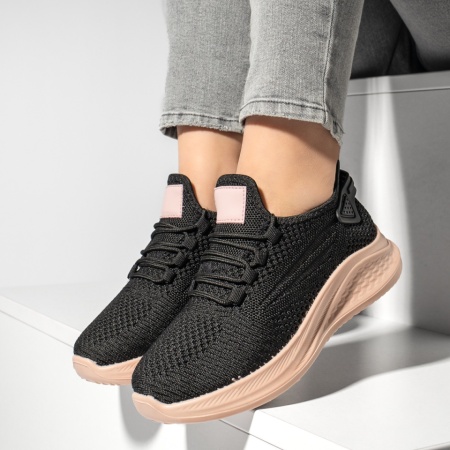 Pantofi sport dama cu talpa groasa negru cu roz ZEF13184, 2, zeforia.ro