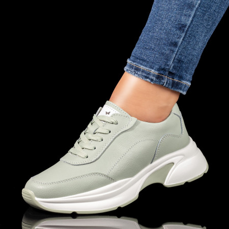 Adidasi dama, Pantofi sport dama cu talpa groasa verzi din Piele naturala ZEF09880 - zeforia.ro