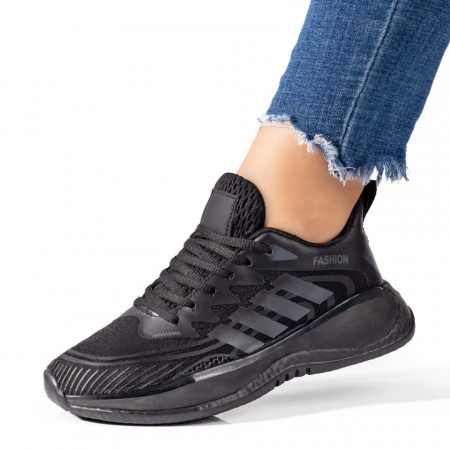 Adidasi dama, Pantofi sport dama din material textil negri MOD09451, modlet.ro