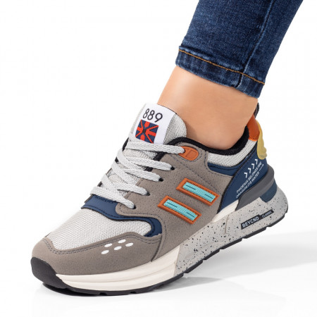 REDUCERI INCALTAMINTE, Pantofi sport dama gri cu portocaliu MOD09813, modlet.ro