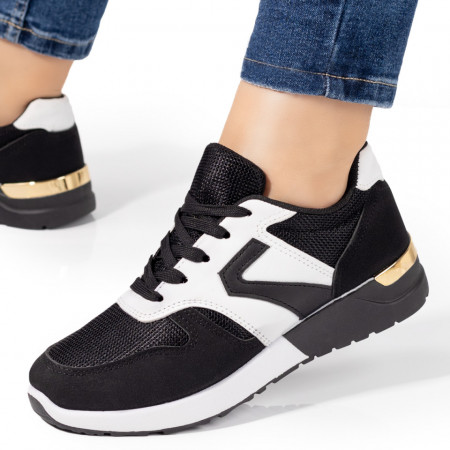 Plateste Jumatate!, Pantofi sport dama negri cu alb MOD09722, modlet.ro