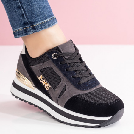 Pantofi sport dama negri cu gri MOD08640, 3, modlet.ro