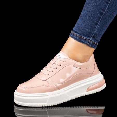 Adidasi dama, Pantofi sport dama roz cu aspect lucios din Piele naturala ZEF10282 - zeforia.ro