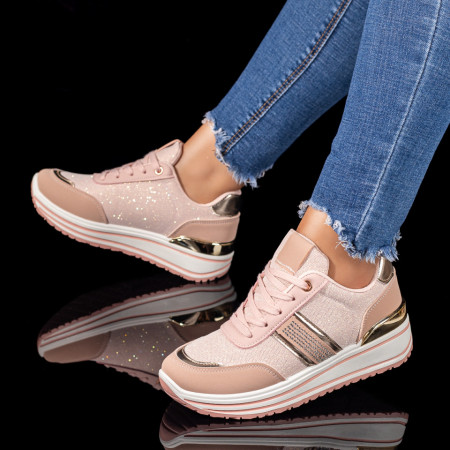 Plateste Jumatate!, Pantofi sport dama roz cu pietre aplicate MOD09964, modlet.ro