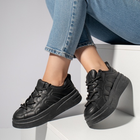 Adidasi dama, Pantofi sport negri dama cu talpa groasa MOD11667, modlet.ro