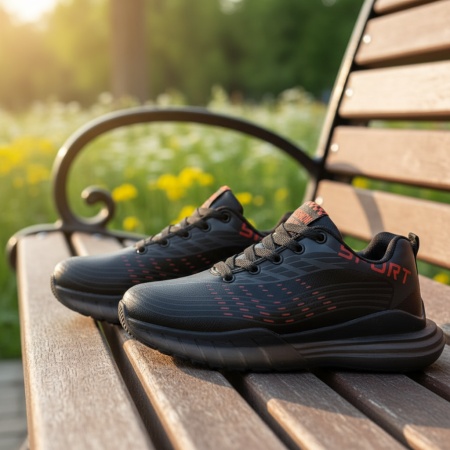 Pantofi sport negru cu rosu unisex cu siret MOD06743, 3, modlet.ro