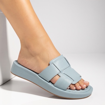 Papuci casual cu talpa joasa albastri din Piele naturala SARA7, 3, modlet.ro