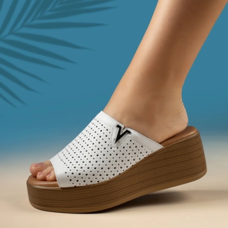 Papuci casual dama cu platforma si perforatii albi din Piele naturala ANA25, 3, modlet.ro