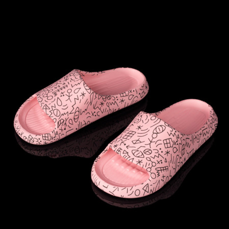 Papuci si slapi dama, Papuci dama de plaja cu talpa joasa si print roz MOD09461, modlet.ro