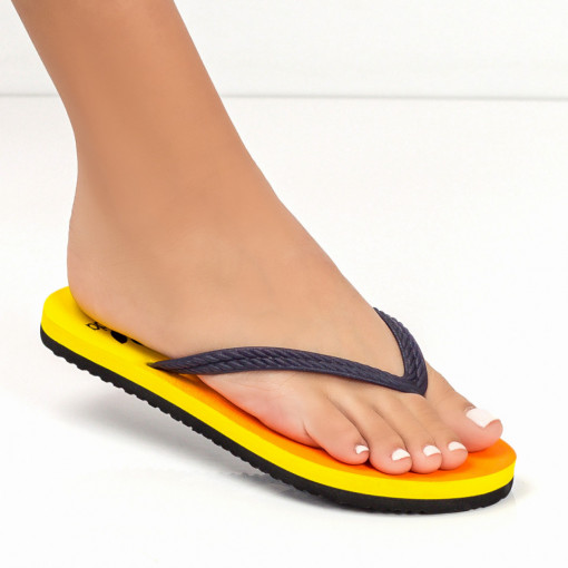 Papuci dama de plaja galben cu negru MOD05324