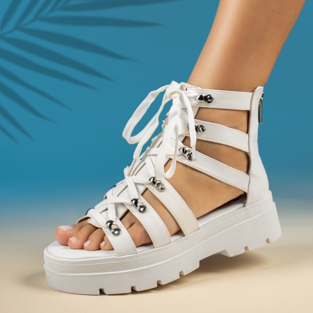 Sandale cu platforma si fermoar, albe MOD13728