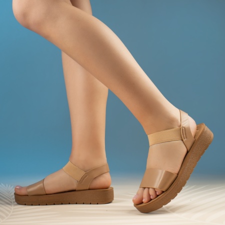 Sandale dama, Sandale dama cu bareta elastica bej MOD13388, modlet.ro