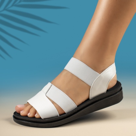 Sandale dama cu barete elastice albe MOD13866