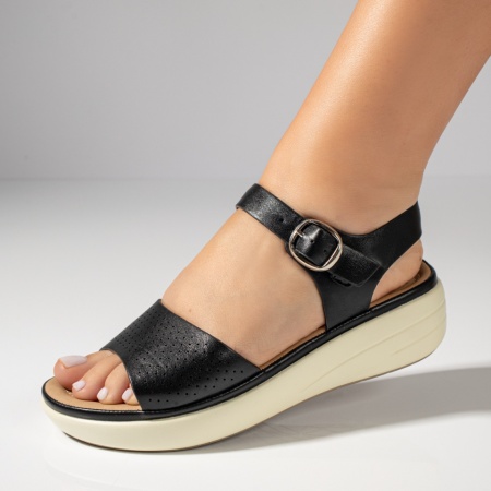 Sandale dama cu perforatii si platforma negre ZEF11609