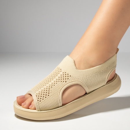 Incaltaminte dama, Sandale dama cu perforatii si talpa groasa bej MOD04638, modlet.ro