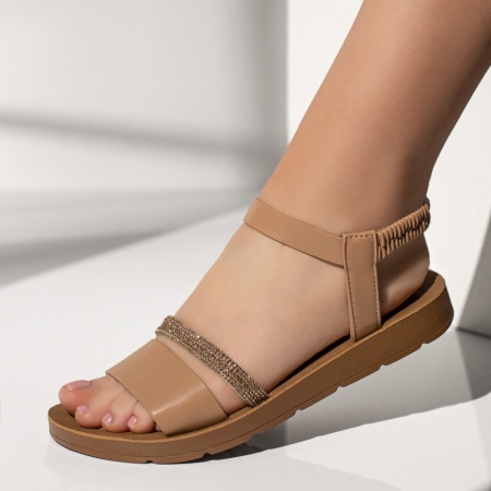 Sandale joase dama, Sandale dama cu pietre aplicate bej MOD13381, modlet.ro