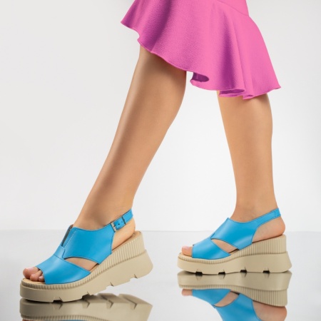 Sandale dama cu platforma albastre din Piele naturala ZEF13212, 3, zeforia.ro