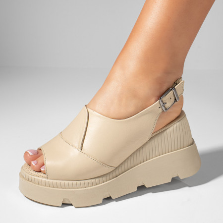 Sandale dama cu platforma bej din Piele naturala ZEF11422