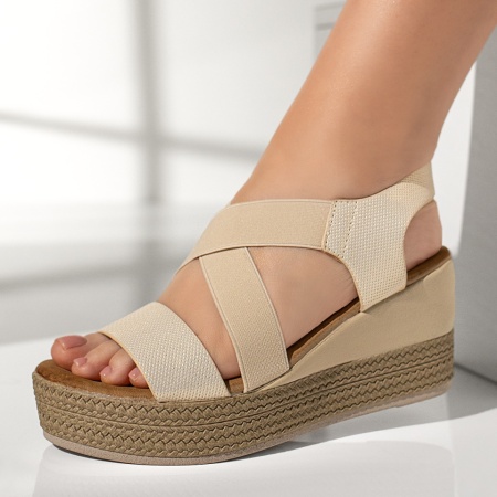 Sandale cu platforma, Sandale dama cu platforma bej MOD11583, modlet.ro