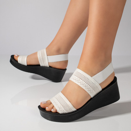 Sandale cu platforma, Sandale dama cu platforma din material textil albe ZEF08494 - zeforia.ro