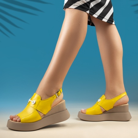 Sandale dama cu platforma galbene din Piele naturala MOD08901