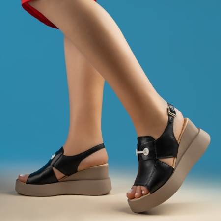REDUCERI INCALTAMINTE, Sandale dama cu platforma negre din Piele naturala MOD08901, modlet.ro