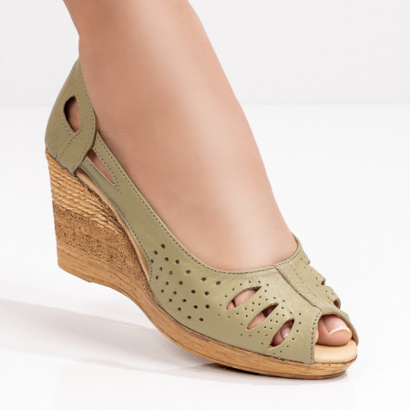 Incaltaminte dama, Sandale dama cu platforma perforate verde MOD08077, modlet.ro